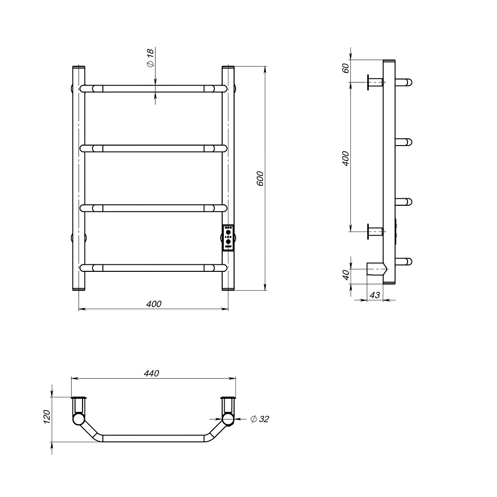 Полотенцесушитель Пэк сп 6 60х40 белый ВГП